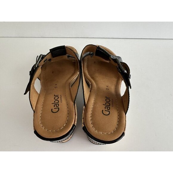 Gabor Womens‎ Black Patent Leather Slip On Sandals UK 6 US 8.5 Cork Wedge Comfy - Picture 6 of 12